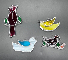 Stained Glass Set 4 Bird Window Hanging Suncatchers Cardinal Dove Yellow Bird