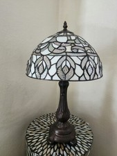 Tiffany Style Peacock Design Iridescent Stained Glass Accent Lamp NEW IN BOX