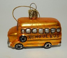 Hand Painted Blown Glass Christmas Ornament - Little Yellow School Bus