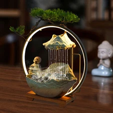 Indoor Water Fountain with LED Light Atomizer Waterfall Table Decor Fountain