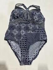 Kona Sol Women's Plus Size Laceup One Piece Swimsuit-Navy/White 16W