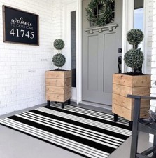 Black and White Outdoor Rug 3' x 5' Washable Rugs Front Door Mat Cotton Woven...