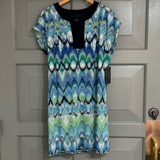 Laundry by Shelli Segal Tribal Vacation Resort Wear Shift Round Neck Dress Sz S