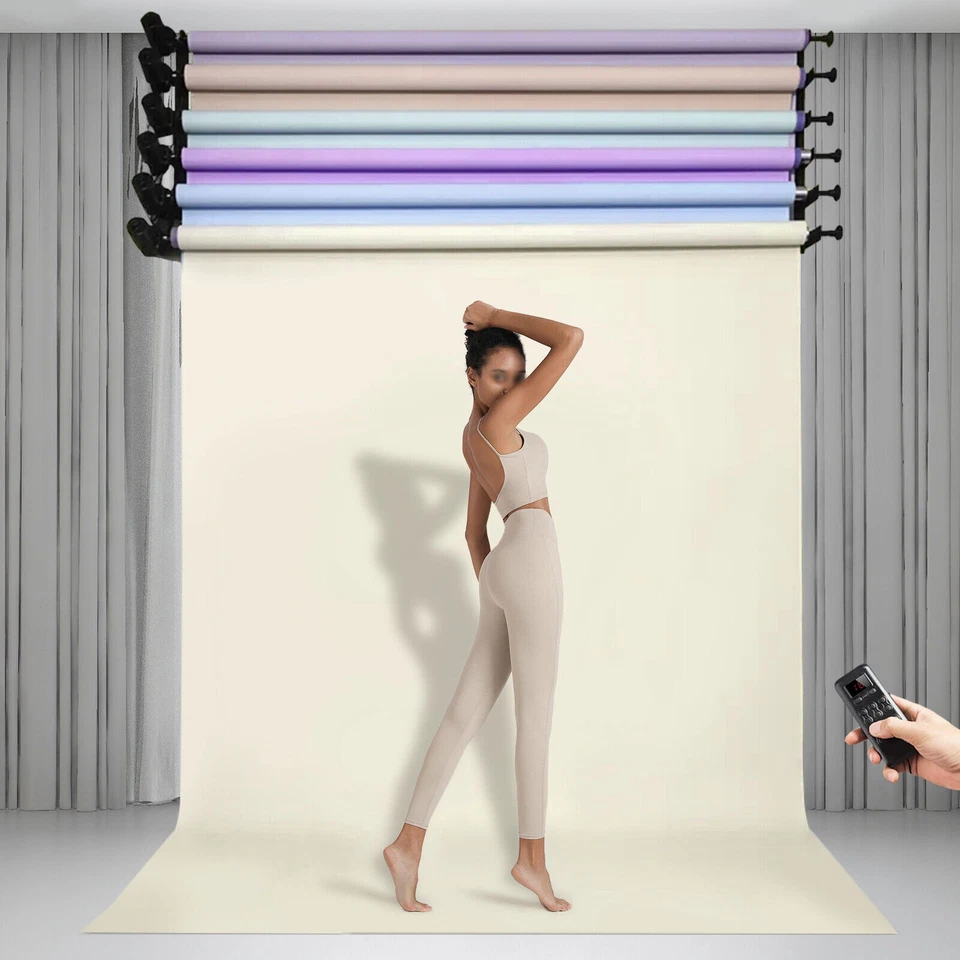 Sistema motorizado de soporte de telón de fondo de 6 rodillos montaje en pared foto video con control remoto Foto 4 de 4