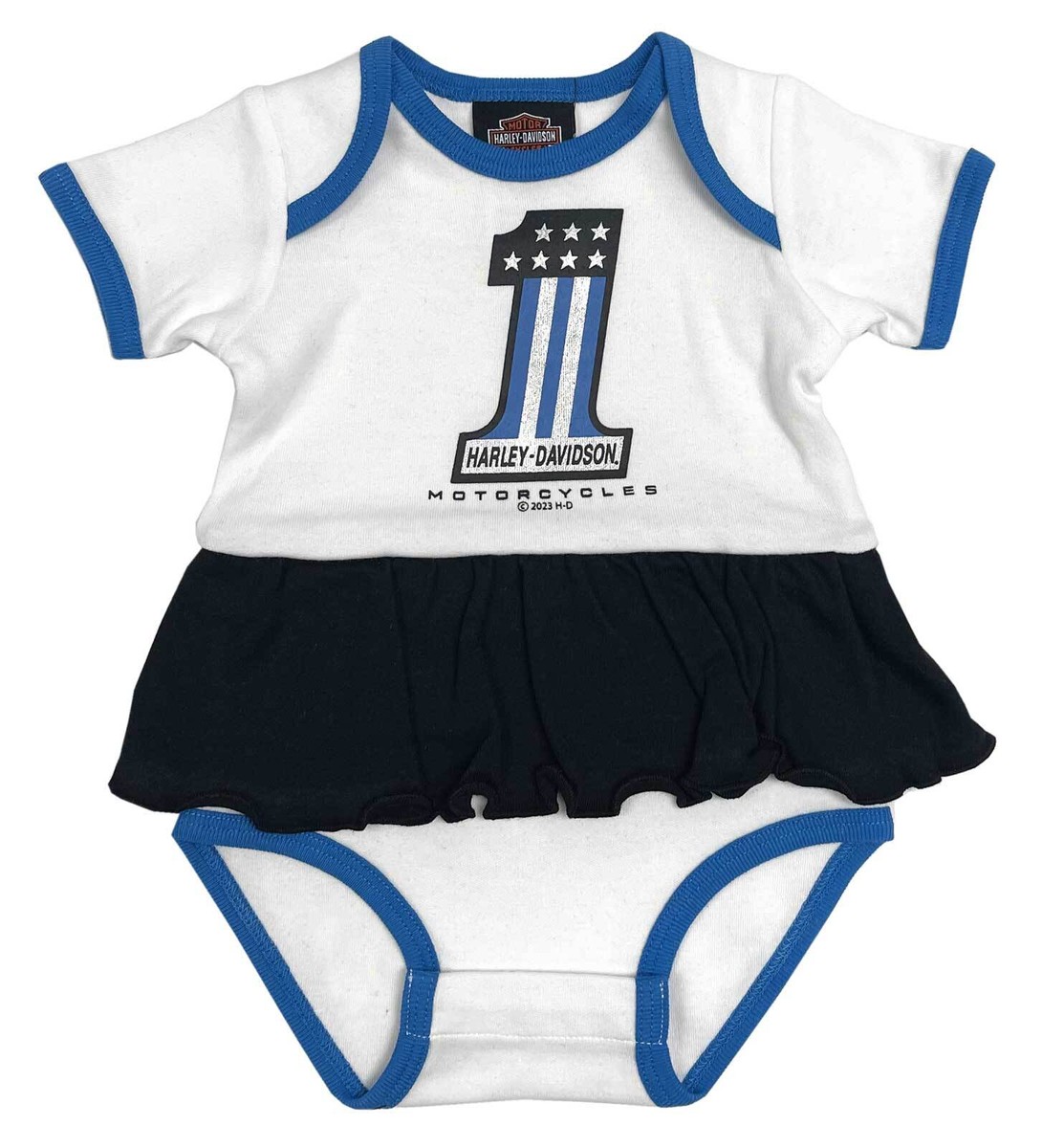 Harley-Davidson Baby Girls' #1 Newborn Knit Dress Creeper White