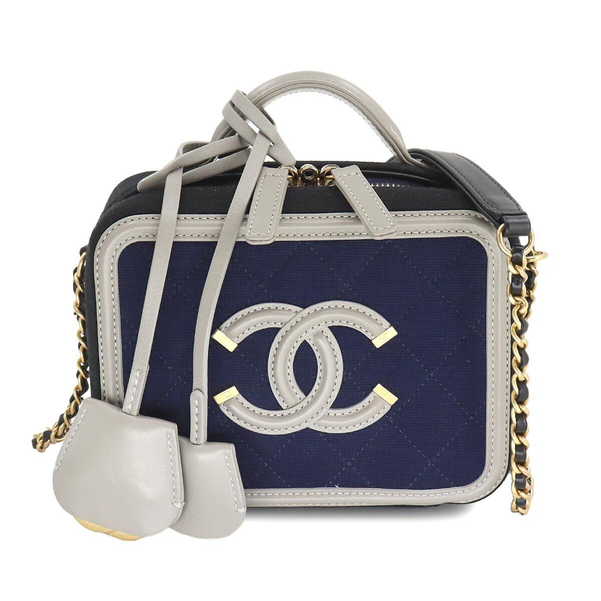 CHANEL CC Filigree Small Vanity Hand Shoulder Bag Canvas CHANEL CC Filigree Small Vanity Hand Shoulder Bag Canvas