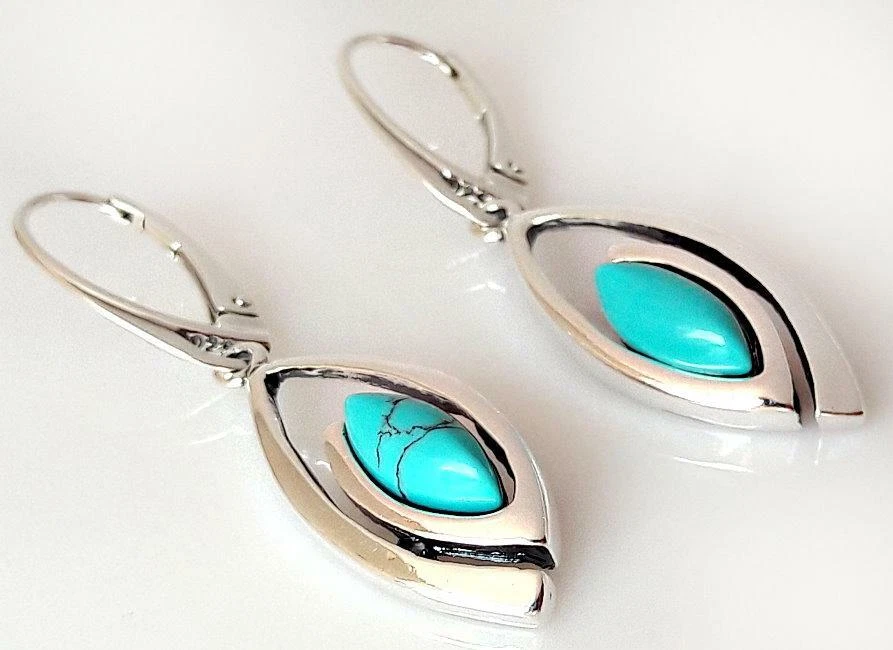 Ohrhänger Silber 925 Türkis Ohrringe Hänger echt  Sterlinhsilber Damen gz290 - Bild 4 von 4