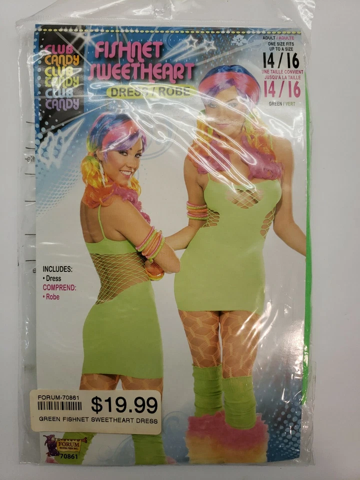Fishnet Sweetheart 连衣裙万圣节成人服装绿色成人适合 14/16 岁以下 — 第 2/3 张图片