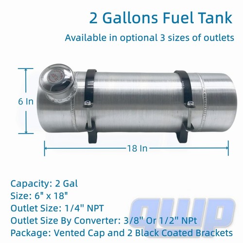 6''x18" Fuel Tank 2 Gallons Gas Tank 1/4 NPT Universal For OffRoad