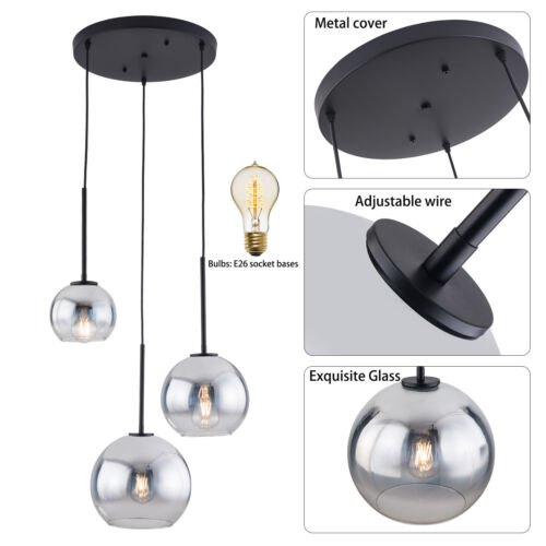 Modern 3-Light Glass Globe Chandelier Pendant Light Hanging Ceiling Lamp Fixture