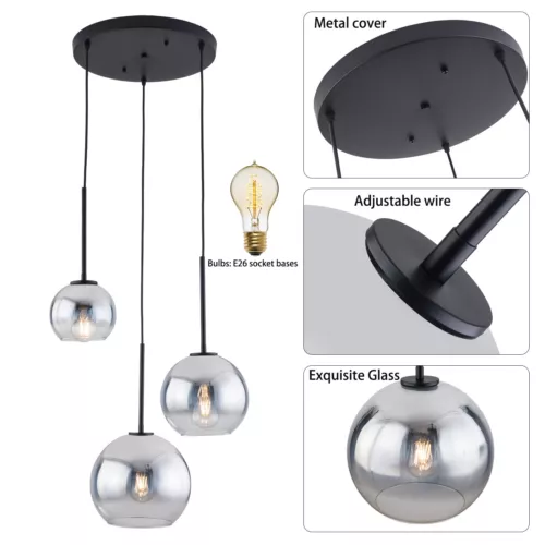 Modern 3-Light Glass Globe Chandelier Pendant Light Hanging Ceiling Lamp Fixture - Bild 2 von 6