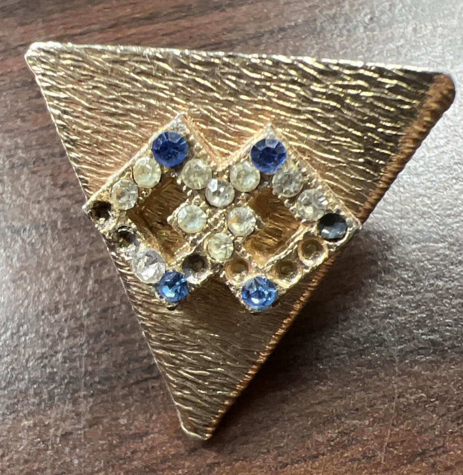 Par de puntos de punta de tornillo con cuello de camisa tono dorado vintage usados diamantes de imitación Foto 3 de 4