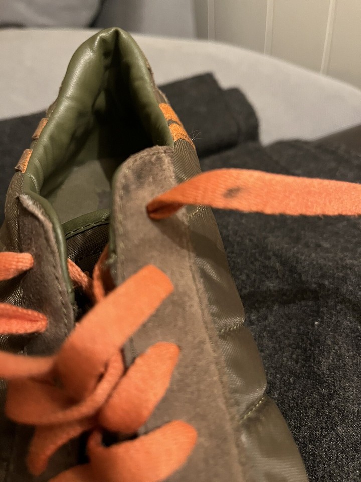 Ralph Lauren Polo Sport Suede Nylon Olive Green Orange Sneaker Women’s