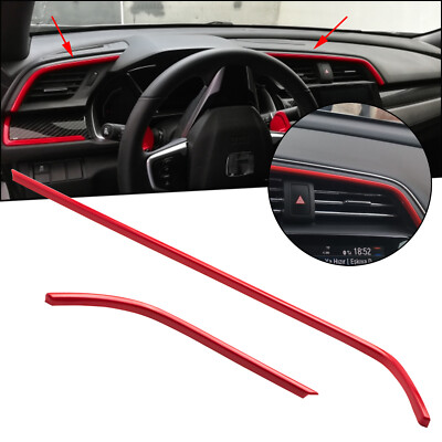 Red Air Condition AC Outlet Center Panel ABS Frame Trim For Honda Civic 16-21