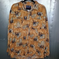 Wrangler Pearl Snap Vintage 90s Bull Rodeo Casual Button Up Shirt XL Cowboy