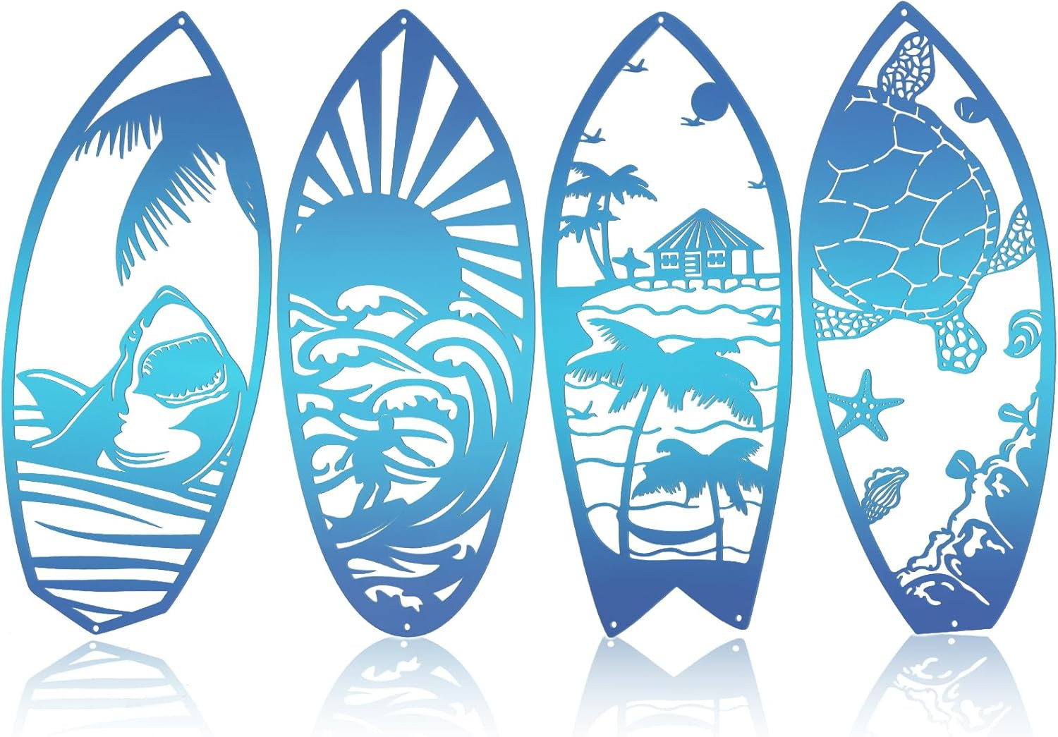 4Pcs Metal Surf Board Wall Decor Summer Surfboard Beach Sign