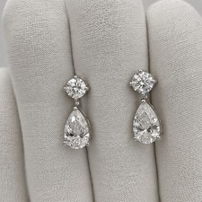 2.6ct Pear & Round Cut Lab Grown Diamond Dangle Earrings IGI Cert Platinum 950