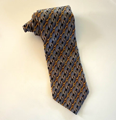 Villa Bolgheri Men's Silk Woven Classic Tie Gray/Gold/Black Geometric - product listing photo
