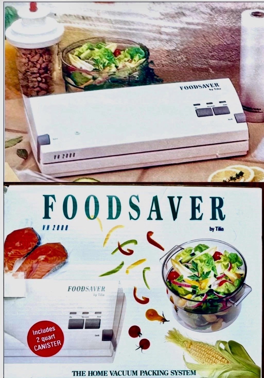 Vtg. FoodSaver VH 2000 Vacuum System w/2qt.Canister&Jar Sealer by Tilia~NEW