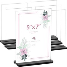 Acrylic Sign Holder 5x7 - 6 Pack Plastic Clear Table Vertical Double-Sided Menu