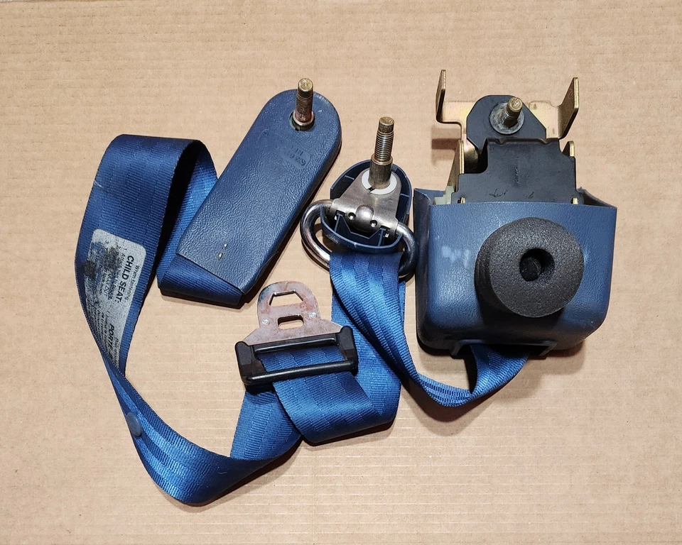 Cinturón de seguridad retráctil lado derecho asiento trasero Ford F250 F350 1994-1997 azul OEM Foto 3 de 4