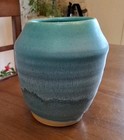 Old Japanese Awaji Style Pottery Turquoise Matte Glaze Vase, Stamped  — photo 4