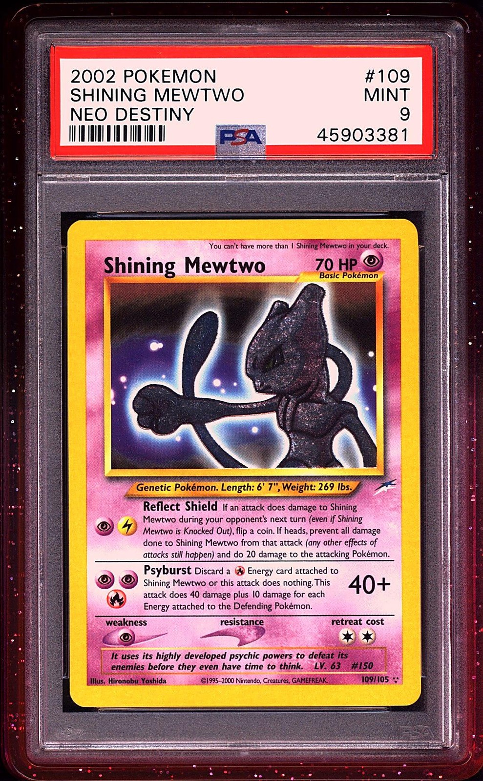 Pokemon 2002 Shining Mewtwo 109/105 Neo Destiny Guard Included PSA 9