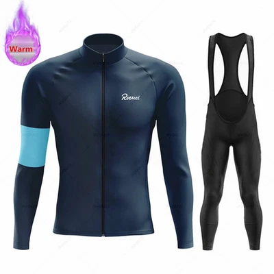 Rvouei Herren Winter Radsport Set Thermo Fleece Trikot & Trägerhose MTB Outdoor
