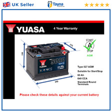 AGM Car Battery fits ROLLS ROYCE CULLINAN GHOST 6.75 2018 on Stop Start Yuasa