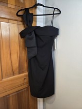 Eliza J NWT Black One Shoulder Cocktail Dress With Bow Detail Sz 8