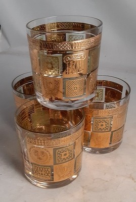 4-Georges Briard Signed 22K Golden Celeste Low Ball Rocks Glasses  EXCELLENT