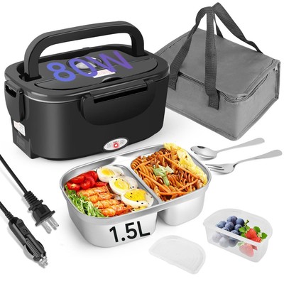 Electric Lunch Box 80W for Adults, 1.5L Lunch Warmer with 2 Compartments for ...