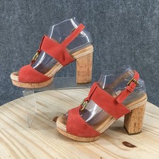 Coach Sandals Womens 7 B Coral Red Valeann Tulip Platform Espadrilles Suede Cork