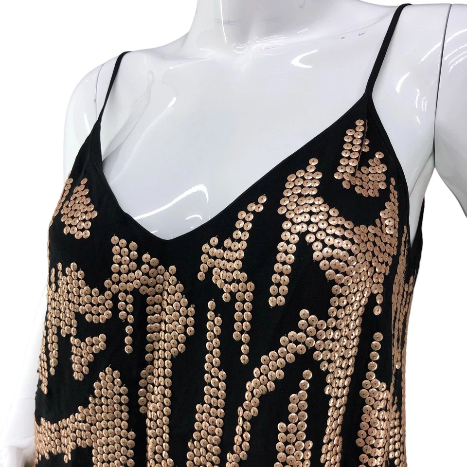 Camiseta sin mangas Madison Marcus para mujer talla S seda con joyas negra bronce correa de espagueti Foto 3 de 4