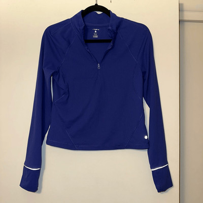 Layer 8 Women s Small Cropped Athletic Ribbed Long Sleeve Quarter Zip Royal Blue