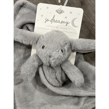 So Dreamy Gray Bunny Baby Security Blanket Lovey Embroidered Eye Soft Plush New