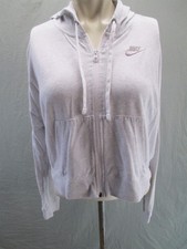 Nike Size S Womens Light Gray Cotton Blend Hooded Oversized Full Zip Jacket 258