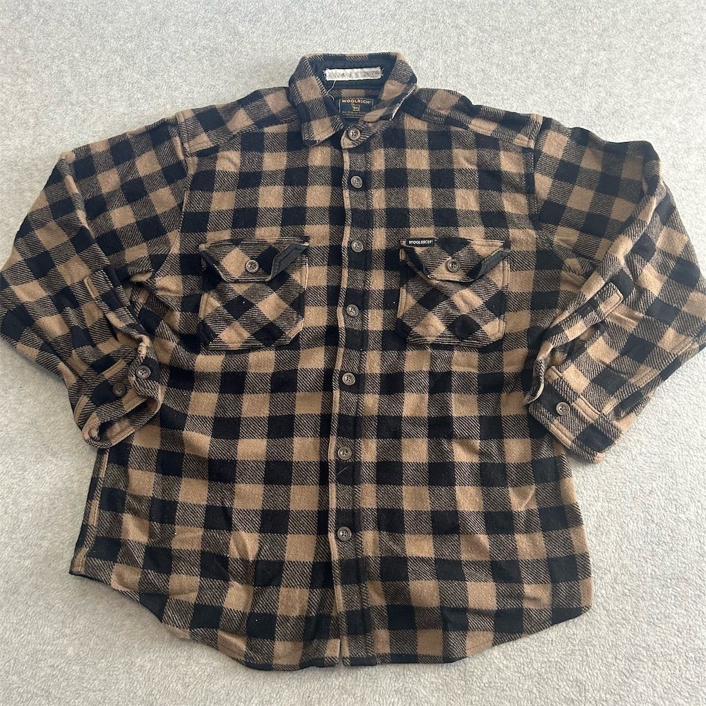 Woolrich Men's Plaid Flannel Shirt Brown Long Sleeve Button-Up Size L