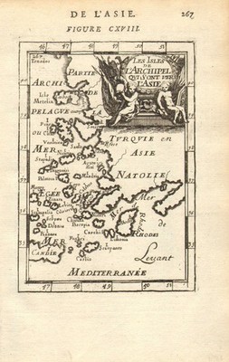 Ägäische Inseln auf der asiatischen/östlichen/türkischen Seite. Griechenland/Türkei. MALLET 1683 Karte