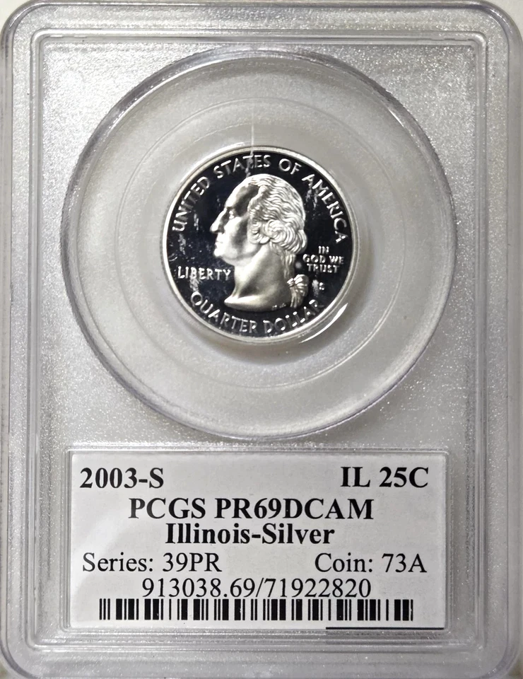 ✅ 2003-S Illinois 90% SILVER Washington Quarter ~ PCGS PR69DCAM State Flag Label - Image 2 of 2
