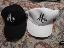 Matching Mr.  Mrs. Baseball Caps, Bridal Gift, Cotton Black and White