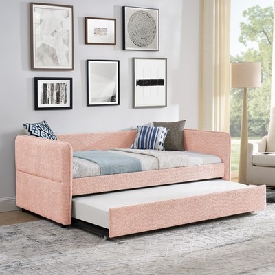 Daybed with Twin Size Pop-up Trundle Upholstered Tufted Sofa Bed, Twin Size, Bou