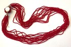 Vintage 1950s Signed HONG KONG Gold Tone Red Seed Beads Multi Strand Necklace — photo 3
