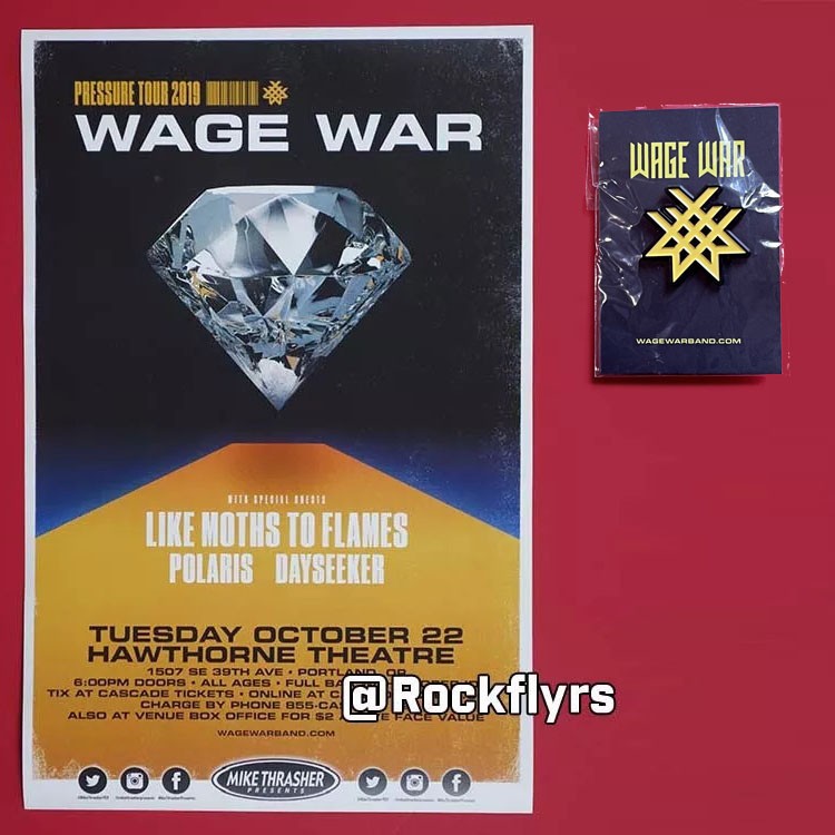 WAGE WAR 2019 Concert Promo 11x17 Street Poster with WW logo pin.