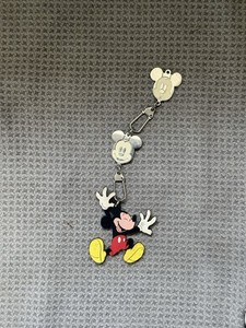 Vintage Disney Mickey Mouse 3-Piece Dangle Enamel Metal Keychain Key Ring