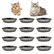 Hamiledyi 12 Pcs Stainless Steel Cat Bowls 7.05 Inch Diameter, silver