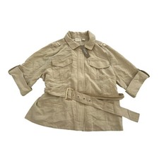 NWT Chicos Linen Blend Beige Belted Jacket Womens Size 3 Lightweight