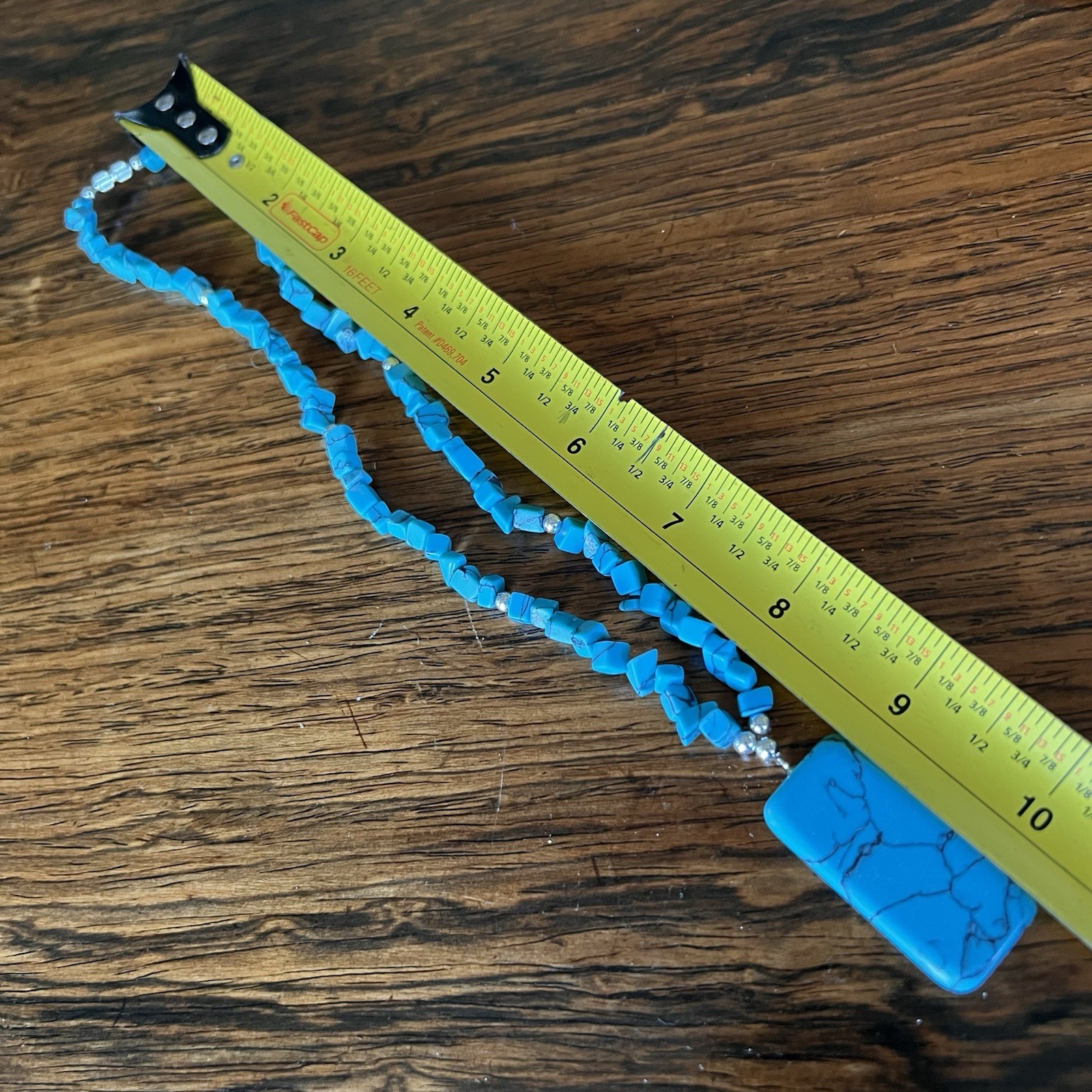 Turquoise Chip Bead Necklace Rectangular Pendant - image 2