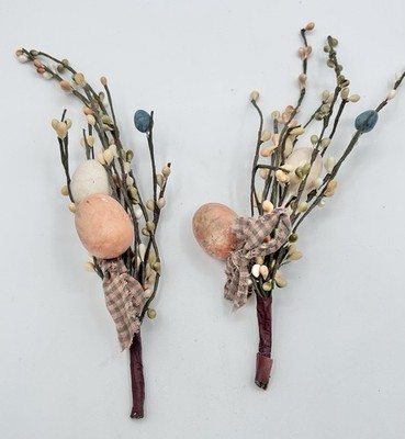 Easter Egg Floral Picks Speckled Pastel Primitive Rustic 10'' Lot of 2 New