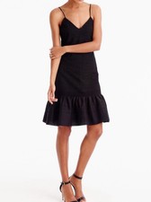 J. CREW RUFFLE-HEM SPAGHETTI-STRAP DRESS IN EYELET SZ 4 BLACK $248